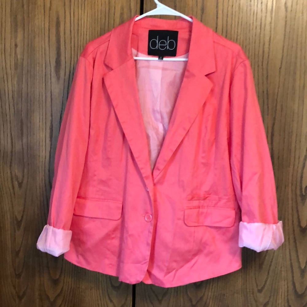 Coral blazer with striped lining!
